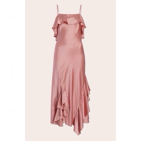 Cinq A Sept Elly Charmeuse Ruffle Midi Dress 0 - Picture 4 of 10